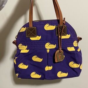 Dooney & Bourke Purple and Yellow Duck Print Shoulder Bag